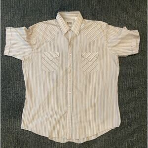 Ely Cattleman Pearl Snap Western Cowboy Ranch Shirt Xl tan blue white gray